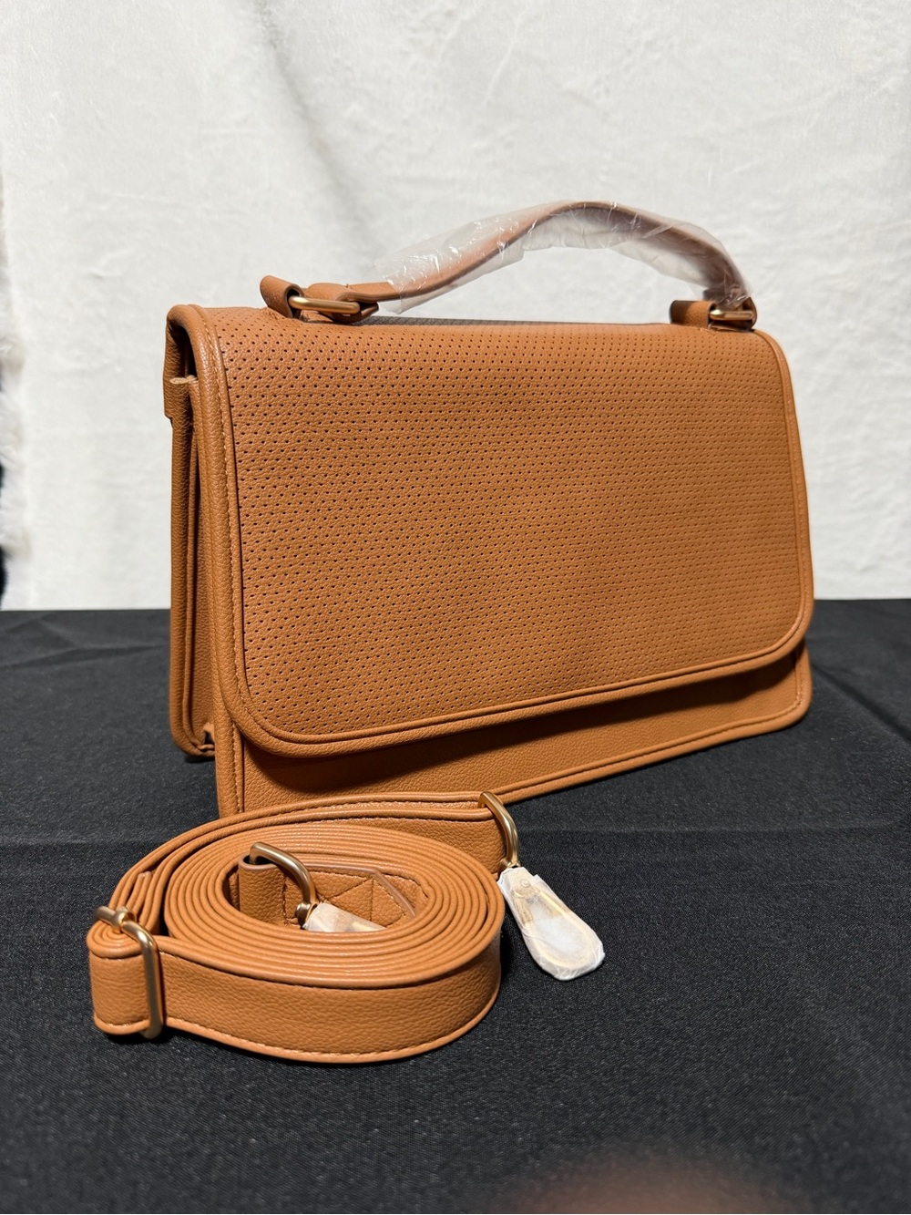 thirty-one Perforated Tan Crossbody Satchel with Detachable Strap